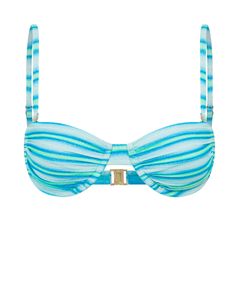 Our newest underwire balconette top with front and side ruching, adjustable straps, and our signature embossed 'LENI' clasp. Featured in Azure, a shimmer stripe with an array of dreamy blue shades. Preppy Swimsuit, Balconette Top, Cute Suits, Cruise Outfits, Summer Swimwear, Dream Outfits, Cute Bathing Suits, Summer Swim