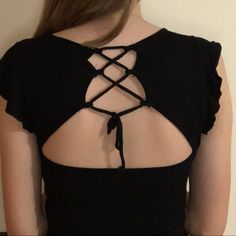 Never Worn, No Odor Or Stains. Semi See Through, Cute Top Overall, Just Doesn’t Work For Me! Black Tie Back Top For Day Out, Fitted Black Crop Top With Tie Back, Black Casual Tops With Tie Back, Casual Black Tops With Tie Back, Black Tie-back Crop Top For Spring, Black Tie Back Crop Top For Spring, Elegant Black Crop Top For Beach, Elegant Black Crop Top For The Beach, Cute Top