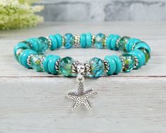 Turquoise Bracelet Ocean Jewelry Starfish Charm | StoneRiverJewelry – Blue Stone River Bracelet Ocean, Starfish Jewelry, Wave Jewelry, Starfish Bracelet, Fairy Jewelry, Jewelry Beach, Ocean Jewelry, Ocean Inspired, Bohemian Bracelets