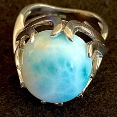 Dolphin Stone Larimar Ring. Never Worn. Very Unique Setting. Larimar Ring, Larimar Rings, Larimar Stone, Ring Color, Dolphins, Silver Ring, Silver Rings, Womens Sizes, Women Jewelry