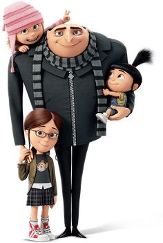 the animated family is posed together in front of a white background