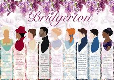 an image of a group of people that are in front of some flowers and the words bridgerton