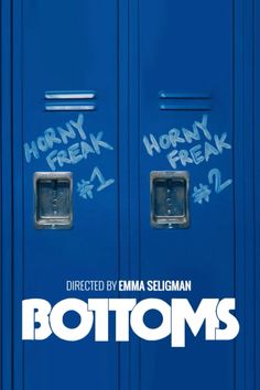 two blue lockers with the words bottoms written on them