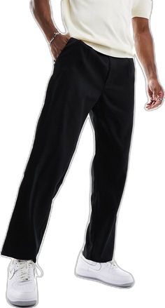 Black High-waisted Jeans With Belt Loops, Black Pocketed Wide Leg Bottoms, Black Wide Leg Bottoms With Five Pockets, Black Straight Chinos For Business Casual, Five-pocket Business Casual Trousers, Black Straight Leg Jeans For Work, Baggy Black Straight Leg Work Pants, Black Straight Leg Pants With Five Pockets, Baggy Straight Leg Black Work Pants