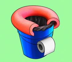 a drawing of a blue trash can with an orange life preserver on it's lid