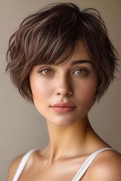 24 Short Textured Haircuts for a Modern Makeover - Fab Mood | Wedding Color, Haircuts & Hairstyles | Nails | Colours Pixie Bob Straight Hair, Short Bob Hairstyles 2024 Trends, Bixie 90s Haircut With Bangs, Light Brown Pixie Haircut, Wispy Short Hair, Short Trendy Hair, "bixie" Haircut, Girls Short Haircut, Bixie Colour Haircut 2024