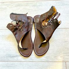 New Without Tags Or Box, Dark Brown Gladiator Ties Sandals , Back Zipper. Flats. Size 39 = Us Size 8. Casual Brown Lace-up Sandals For Festival, Dnd Campaign, Tie Sandals, Gladiator Sandals, Women's Shoes Sandals, Dark Brown, Shoes Sandals, Women Shoes, Sandals