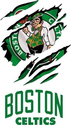 the boston celtic logo has been torn open and is being used as a sticker