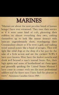 an old book page with the words marines written in black and white ink on it