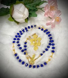 WELCOME TO OUR SHOP  This is Gorgeous Our Lady of Fatima Custom handmade Luxury Rosary made from navy twinkling crystals! Stunning gold Fatima medal & unique gold Pardon Crucifixe! Top quality is no exception, thoughtfully designed and carefully made with the finest material.  Custom orders with personalized names, pictures and bulk orders are AVAILABLE :) Thank you for choosing us for your special occasion (Baptism, Birthday,  Communion, Wedding, anniversary). Add our shop to your favorites so you can be notified with our new product! Follow us on Instagram @jmjcatholicshop  We are truly happy and beyond blessed to be able to do what we love and make people happy with our rosaries. Thank you all for your love & support. May God bless you and mother Mary protect you & your loved ones Happy Bridal Rosary, Rosary Collection, Wedding Communion, Handmade Rosary, Custom Rosary, Lady Of Fatima, Catholic Wedding, Rosary Necklace, Mother Mary