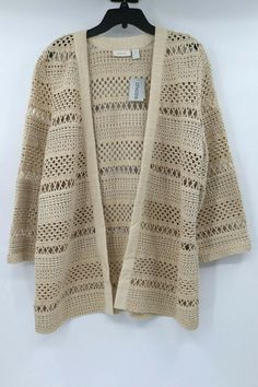 NWT Chico's women's 3 Macrame Misty solid beige jacket open front  100 % cotton Brand new with tag Measurements done with item laying flat +-0.5" Tag size 3 Length 29.5" pit to pit 23" Solid Beige, Beige Jacket, Cotton Cardigan, Front Open, Vest Jacket, Macrame, Women Accessories, Brand New, Clothes For Women