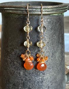 Gold filled dangle earrings with faceted carnelian and citrine gemstones Gold Dangle Earrings, Earring Ideas, Peridot Gemstone, Citrine Gemstone, Garnet Gemstone, Gold Earrings Dangle, Etsy Earrings Dangle, Sapphire Gemstone, Amethyst Gemstone