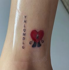 a small heart tattoo on the ankle that says, i love you mom and dad