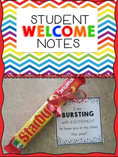 a student welcome note with a candy bar