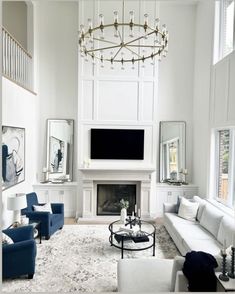 a living room filled with furniture and a flat screen tv mounted on the wall above a fireplace