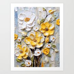 Yellow and white flowers artistic texture impasto brush strokes abstract decorative painting21 Art Print by 533 Design Studio Texture Projects, Pastel Inspiration, Palette Painting, Modeling Paste, Acrylic Painting Tips, Oil Pastel Art, Art Yellow