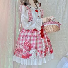 Kawaii Harajuku Strawberry Bear Lolita Dress ⋆ Kawaii Sale Strawberry Bunny, Kawaii Princess, Cute Jumpers, Japan Kawaii, Strawberry Bear, Maid Cosplay, Bunny Dress, Kawaii Harajuku, Jumper Skirt