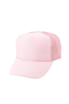 a pink trucker hat on a white background