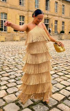 Neutral Wedding Guest Dress, Fringe Dress Outfit, Fringe Show, Wedding Entourage, Gold Fringe, Elegant Party Dresses, Guest Attire, Wedding Attire Guest, 5th Anniversary