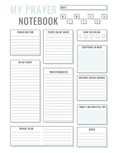 a printable prayer book with the words'my prayer notebook '