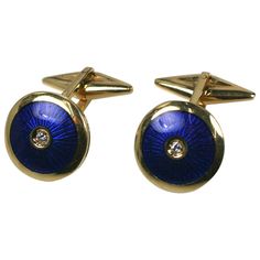 Deep cobalt blue enamel cufflinks with diamond centers. Toggle back fittings, all set in 18k yellow gold. Excellent condition. .5" Italy 1990's. Enamel Cufflinks, Diamond Cufflinks, Rose Gold Cufflinks, Diamond Red, Diamond Cufflink, Rare Diamond, Pearl Cufflinks, Watch Cufflinks, Engraved Cufflinks