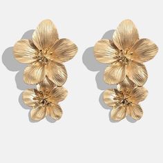 Flower Gold Jewelry, Gold Flower Earrings Studs, Ginkgo Earrings, Gold Flower Jewelry, Flower Gold Earrings, Gold Flower Earrings, Crystal Statement Earrings, Flower Earrings Gold, Vintage Gold Earrings