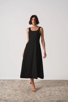 Ionia Linen Midi Dress Black – LUXMII Black Linen Dress, Travel Capsule, Midi Wrap Dress, Linen Midi Dress, Midi Dress Black, Tailored Design, Linen Style, Fine Linen, Luxury Linen