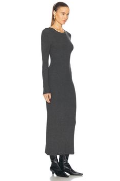 61% viscose 30% silk 6% nylon 3% spandex.  Made in China.  Hand wash.  Unlined.  Pull-on styling.  Ribbed knit fabric.  .  .  .  .  .  .  .  .  .  . Fitted Viscose Maxi Dress For Night Out, Fitted Viscose Dress For Night Out, Fitted Full-length Dress With Flattering Silhouette, Fitted Full Length Dress With Flattering Silhouette, Flattering Fitted Full-length Dress, Fitted Viscose Maxi Dress, Fitted Ribbed Elastane Dress, Ribbed Fitted Elastane Dresses, Ribbed Fitted Evening Dress