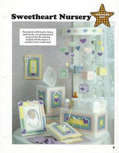 an advertisement for a baby's nursery room with pictures and decorations on the wall