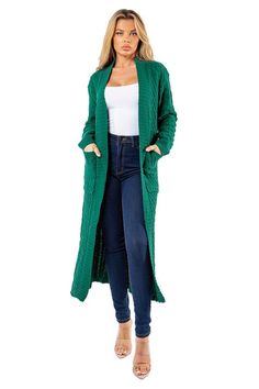 ODDA long maxi sweater cardigan, long sleeves with ribbed cuffs, open front , side pocket Model size small 5'7" 34 25 40 Bust 37 inches, Length 47 inches. Cowgirl Dresses With Boots, Corral Cowgirl Boots, Maxi Sweater, Ruffle Maxi Skirt, Blue Jean Skirt, Maxi Cardigan, Plus Size Swim, Green Cardigan, Pocket Model