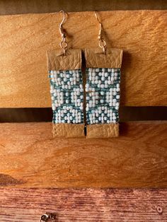 hand beaded leather earrings Cricut Earring Card, Leather And Bead Earrings, Leather And Beads, Hand Beaded Earrings, Bead Weaving Patterns, Weaving Patterns, Bead Leather, Leather Earrings, Bead Weaving