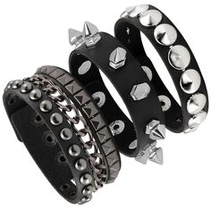 PRICES MAY VARY. Package Included : 1 * Cool Round Rivets Wristband for Men Women + 1 * Punk Leather Retro Hexgon Studded Bracelet for Man Woman + 1 * Man' s Classic Chain Cuff Bracelet for Man Woman. Material : PU Leather + Alloy. Size : As the picture shown above. These bracelets are designed with adjustable snapback, you can change their sizes based on your needs. Suitable Occasions : Suitable Occasions : 80s theme Party, 90s theme Party, Rock Concert, Music Carnival, Bike Game, Guitar Show, Edgy Band Bracelet For Concerts, Edgy Band Bracelet For Concert, Edgy Black Band Bracelets, Trendy Metal Wristband For Concerts, Black Rock Style Bracelet For Gift, Black Metal Band Jewelry, Trendy Festival Bracelets With Rivets, Punk Silver Wristband For Concerts, Black Riveted Bracelets For Concerts