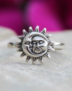 Sun And Moon Sterling Silver Ring | The Life Divine This beautiful ring represents balance, the blending of the masculine and feminine energies within each of us. The Moon is a feminine symbol and represents the light that shines within each of us. She reminds us that all things on earth have a natural cycle. Known for its radiance, The Sun is a masculine symbol which represents energy and vitality. Face Measures 1/2" H x 1/2" W Moon And Sun Ring, Feminine Symbols, Sun Ring, Masculine And Feminine, Moon And Sun, Silver Moon, Sun And Moon, Beautiful Ring, Feminine Energy