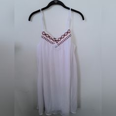 New Look White Tank Dress With Colorful Collar. Size Large,Nwt. White Mini Dress With Spaghetti Straps For Vacation, White Spaghetti Strap Mini Dress For Vacation, White V-neck Sundress For Beach Cover-up, Flowy White Mini Dress For Beach Cover-up, White Sleeveless Sundress As Beach Cover-up, White Sundress With Spaghetti Straps For Daywear, White Spaghetti Strap Beach Dress For Spring, White Flowy Beach Dress With Spaghetti Straps, Flowy White Beach Dress With Spaghetti Straps