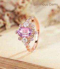 Hexagon Cut Pink Amethyst Engagement Ring Vintage 14k Gold Ring Unique Pink Crystal Moissanite Ring for Her Wedding Ring Anniversary Gifts - Etsy Amethyst Engagement Ring Vintage, Her Wedding Ring, Gold Ring Unique, Amethyst Rings, Amethyst Engagement Ring, Amethyst Ring Engagement, San Gabriel, Engagement Ring Vintage, Pink Amethyst