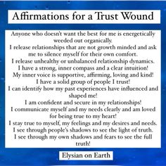 the poem affirmmations for a trust wound by elyan on earth, which is