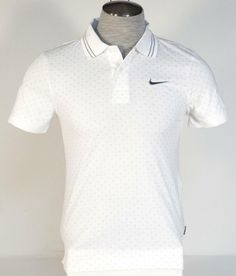 NIKE SHORT SLEEVE POLO SHIRT  - BRAND: NIKE - STYLE #: 502945 - NIKE COLOR CODE: 100 - COLOR: WHITE - Short Sleeves - Ribbed Knit Collar and Cuff Trim - (2) Button Polo Neckline - Nike "Swoosh" Logo Boldly Embroidered in Dark Gray on Upper Left Fabric: 100% Cotton MEASUREMENTS FOR VARIOUS SIZES: (approx) SMALL: Center shoulder to bottom: 26 1/2" Armpit to armpit: (measured across front, garment laying flat) 18 1/2" Nike Cotton Short Sleeve Polo Shirt, Nike Casual Short Sleeve Polo Shirt, Casual Nike Golf Tops, Nike Sporty Short Sleeve Polo Shirt, Nike Short Sleeve Polo Shirt For Sports, Polo Shirt Brands, Nike Style, Nike Short, Nike Swoosh Logo