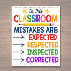 a classroom poster with the words in this classroom, and an arrow pointing to it