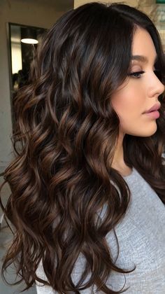 How to Achieve Sleek Straight Layers Brunettes Long? 🔥 Long Chocolate Brown Hair Balayage, Chocolate Babylights On Dark Hair, No Bleach Balayage Black Hair, Dementional Hair Dark Brown, Balayage Long Hair Brunettes, Dark Roots Light Ends Brunettes, Brunnete Balayage Brunettes, Long Brunette Hairstyles, Dark Bayalage