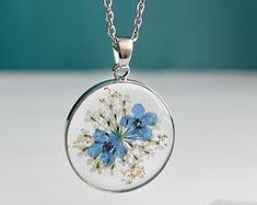 Pressed Flower Pendant Necklace / Floral Resin Jewellery / Gold Plated / Real Flowers / Gifts for Her - Etsy Pink Blue Flowers, Dried Flower Jewelry, Sea Necklace, Floral Resin, Embroidered Necklace, Nautical Gifts, Flowers Gifts, Resin Jewellery, Pink And Blue Flowers