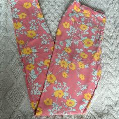 Lularoe Leggings. Size Os. Brand New With Tags. Pink, Yellow And Blue Floral Print Leggings For Spring Loungewear, Casual Floral Print Leggings For Loungewear, Casual Yellow Leggings For Yoga, Yellow Fitted Leggings For Spring, Fitted Yellow Leggings For Spring, Yellow Stretch Leggings For Spring, Dark Blue Flowers, Flower Leggings, Red And Pink Roses