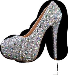 Glamorous Crystal Heels With Round Toe, Crystal Bling Heels With Round Toe, Crystal Heels With Bling And Round Toe, Crystal Rhinestone Round Toe Heels, Crystal Heels With Rhinestones And Round Toe, Crystal Heels With Round Toe For Party, Closed Toe Crystal Heels With Rhinestones, Crystal High Heel Wedding Shoes, Crystal Wedding Shoes With Rhinestones For Prom