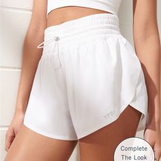 Online Only!! Brand New With Tags Size Large, Would Probably Fit A Size 10-14 White Short Length Athleisure Bottoms, White Short-length Athleisure Bottoms, White Short Athleisure Bottoms, Sporty White High-waisted Shorts, White Sporty High-waisted Shorts, White Relaxed Fit Workout Shorts, White Shorts With Elastic Waistband, White High Waist Athletic Shorts In Athleisure Style, White Athleisure Bottoms For Summer