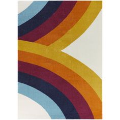 a multicolored area rug with an abstract design on the bottom and bottom corner