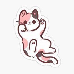 a sticker with a cat sitting on it's back and its paw in the air