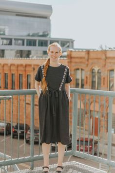 This modest embroidered dress is charcoal grey. It has pockets, short sleeves, and is midi length. You can wear it to work in the summer. Shop now! #modest #dresses Modest Work Outfits, Custom Bridesmaid Dress, Church Dress, White Bridesmaid Dresses