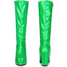 Step into the spotlight with the Perphy Women's Patent Leather Chunky Heels Knee High Go Go Boots. These boots are a modern nod to the vibrant disco era, perfect for those who love to make a style statement.

- Color: Green
- Size: 8
- Material: Vamp: Patent Leather; Outsole: Rubber; Heel: ABS
- Features: Pointed toe, zipper closure, block heel
- Heel Height: 3 1/3 inches

Crafted from glossy patent leather, these knee-high boots feature a sturdy block heel and a sleek pointed toe, complemented Retro Heeled Boots For Party In Fall, Retro Spring Heeled Boots With Pointed Toe, Trendy Patent Leather Heeled Boots For Party, Retro Fitted High Heeled Boots, Retro High Heel Fitted Boots, Retro Fitted High Heel Boots, Bold Party Boots With Block Heel, Retro Round Toe Party Boots, Retro Styled Pointed Toe Fitted Heeled Boots