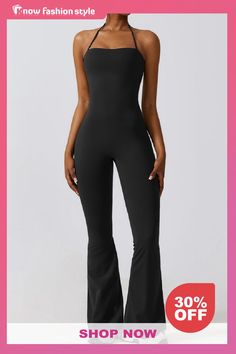 knowfashionstyle Sportswear Solid Patchwork Halter Boot Cut Jumpsuits Black High Stretch Jumpsuits For Sports, Black Stretch Sporty Jumpsuits And Rompers, High Stretch Black Jumpsuits And Rompers For Sports, High Stretch Black Jumpsuits For Sports, Black Stretch Jumpsuits For Sports, Black Stretch Jumpsuits And Rompers For Sports, High Stretch Summer Athleisure Jumpsuits And Rompers, Stretch Jumpsuits And Rompers For Summer Sports, Summer Stretch Sportswear Jumpsuits And Rompers