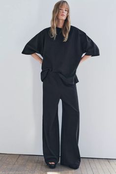 STRAIGHT FIT COTTON PANTS - Black | ZARA United States Zara Cotton Pants, Cargo Shirts, Cardigan Sweater Dress, Straight Leg Trousers, Sweaters Knitwear, Blazer Dress, Cotton Pants, Trouser Jeans, Vest Dress