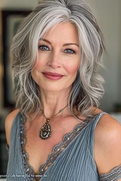 "Elegant Transformations: Gorgeous Hairstyles and Haircuts for Women Over 50. Rediscover Your Radiance! Timeless Looks for Timeless Beauty. Grey Short Haircut, Shoulder Length Hair Grey, Layered Silver Hair, Perfect Curly Hair